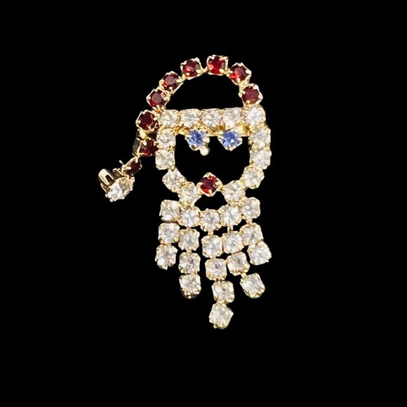 Gold Tone With Red, Blue & Clear Rhinestones Articulating Santa Brooch (4770) - Picture 2 of 5
